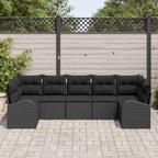Gartensofa-set mit Kissen 7 pcs Schwarz Poly-Rattan