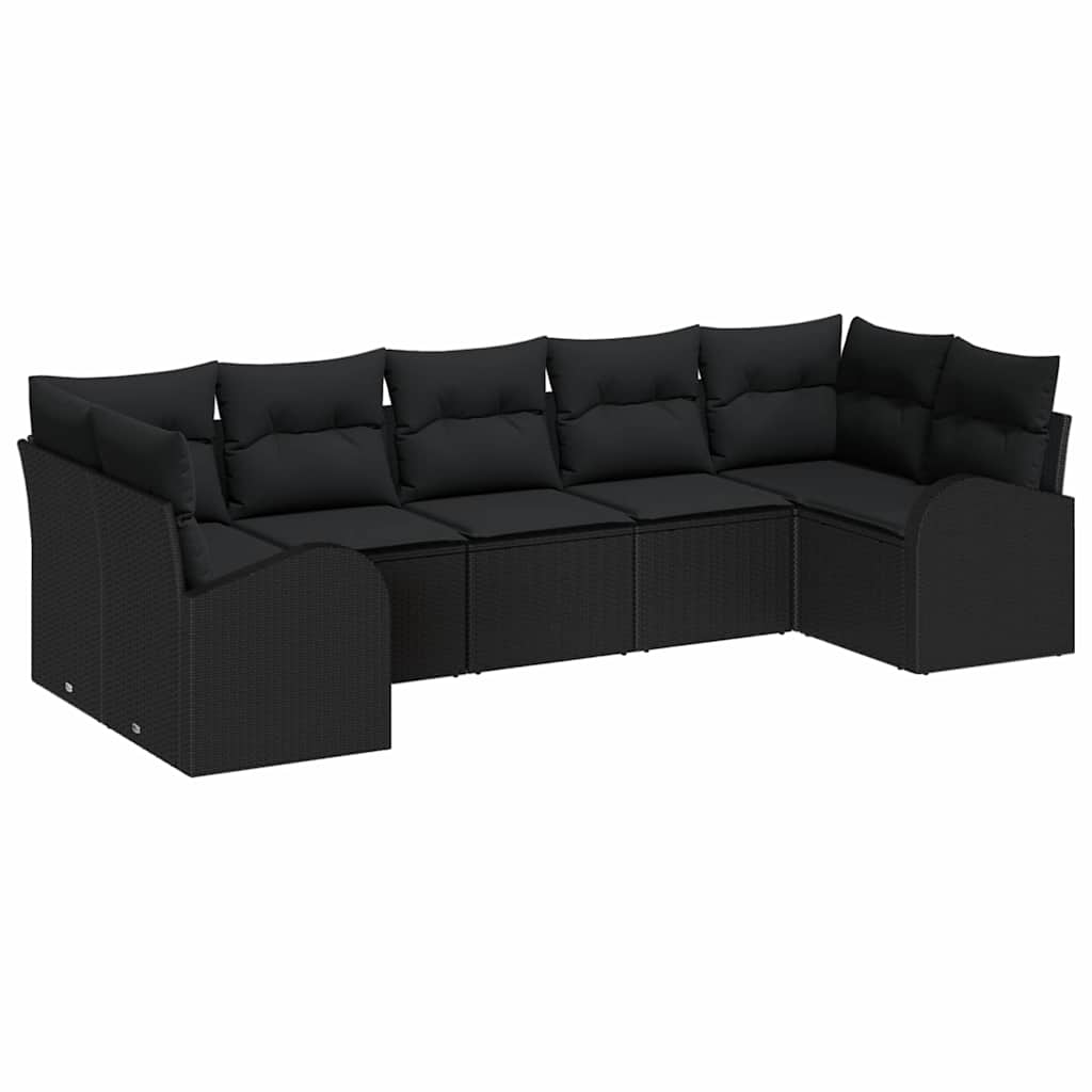 Gartensofa-set mit Kissen 7 pcs Schwarz Poly-Rattan