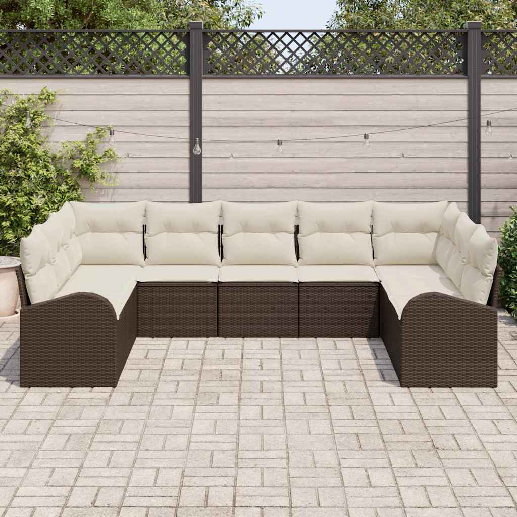 Gartensofa-set mit Kissen 9 pcs Braun und Weiß Poly-Rattan