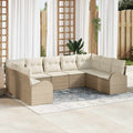Gartensofa-set mit Kissen 9 pcs Beige und Weiß Poly-Rattan