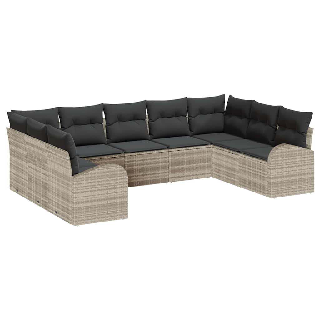 Gartensofa-set mit Kissen 9 pcs Hellgrau Poly-Rattan