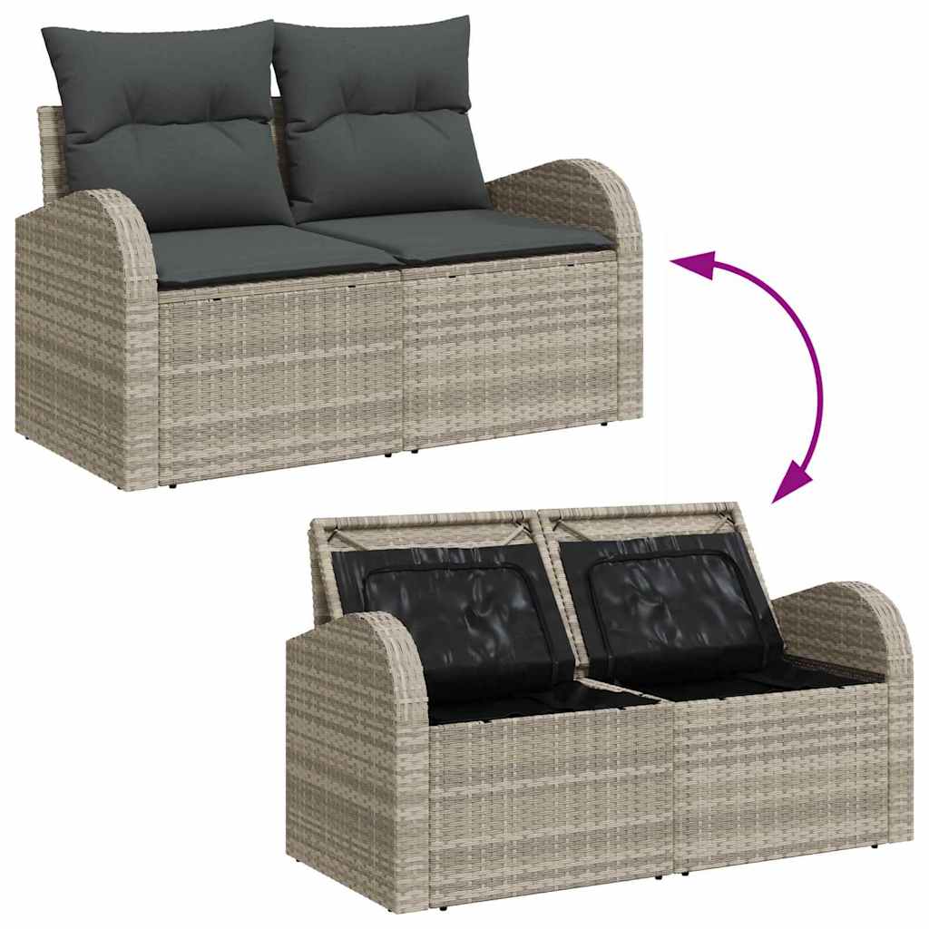 Gartensofa-set mit Kissen 9 pcs Hellgrau Poly-Rattan