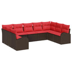 Gartensofa-set mit Kissen 9 pcs Braun und Rot Poly-Rattan