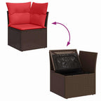 Gartensofa-set mit Kissen 9 pcs Braun und Rot Poly-Rattan