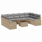 Gartensofa-set mit Kissen 10 pcs Beige und hellgrau Poly-Rattan
