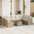 Gartensofa-set mit Kissen 10 pcs Beige und Weiß Poly-Rattan