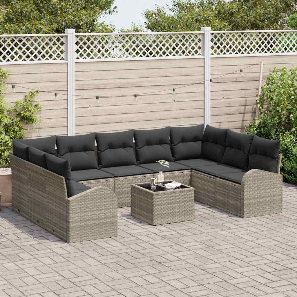 Gartensofa-set mit Kissen 10 pcs Hellgrau Poly-Rattan