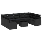 Gartensofa-set mit Kissen 10 pcs Schwarz Poly-Rattan