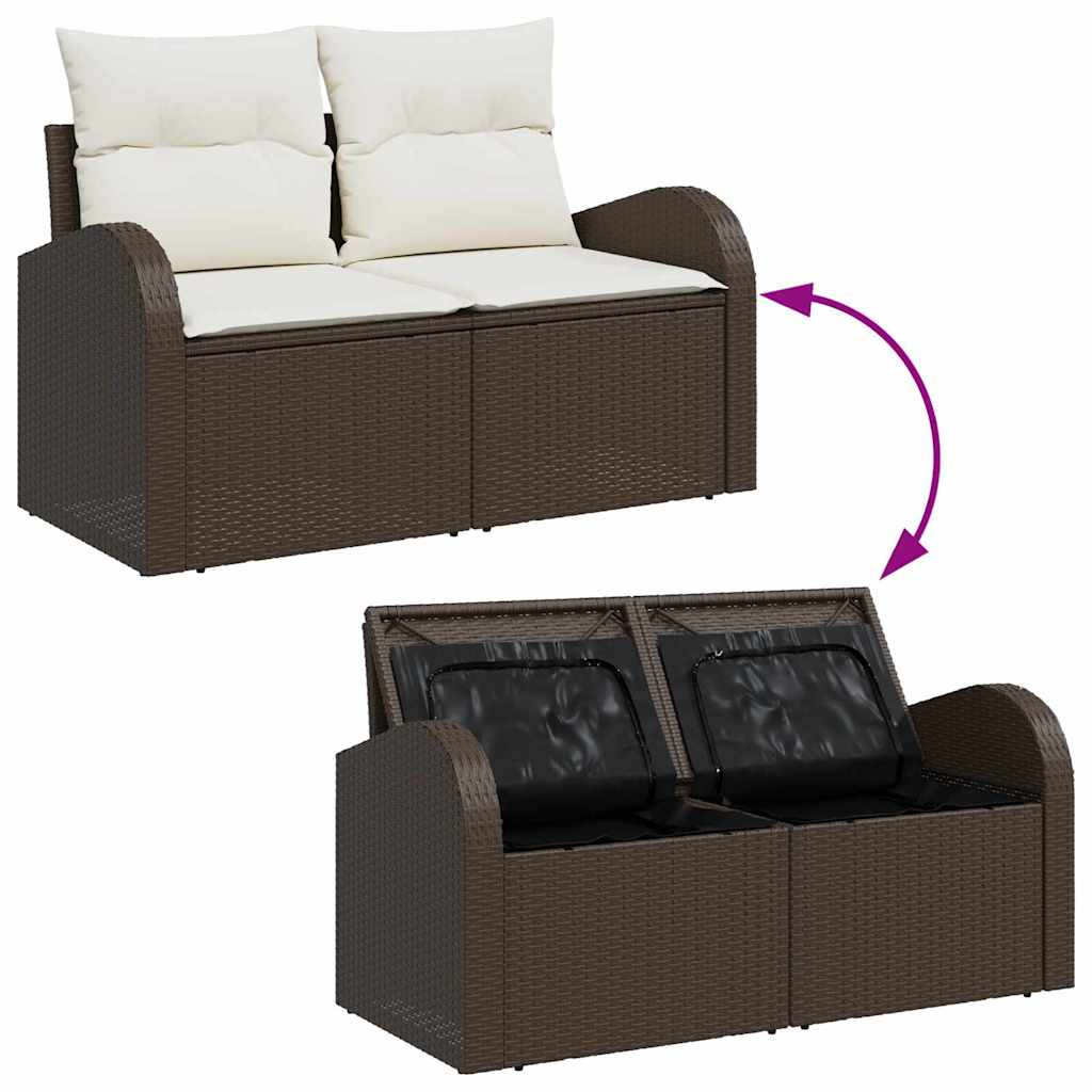 Gartensofa-set mit Kissen 10 pcs Braun und Weiß Poly-Rattan