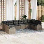 Gartensofa-set mit Kissen mit Speicher 10 pcs Grau Poly-Rattan
