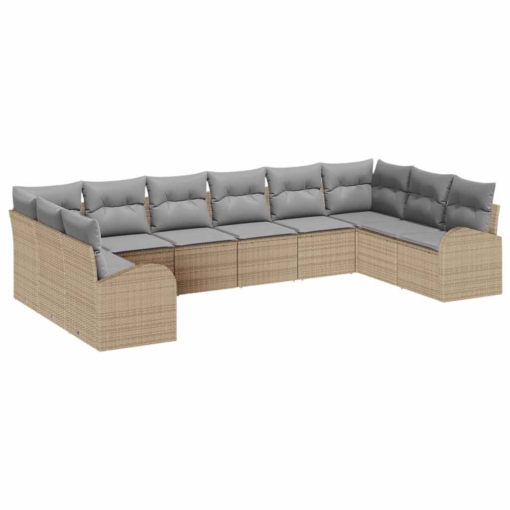 Gartensofa-set mit Kissen 10 pcs Beige und Hellgrau Poly-Rattan