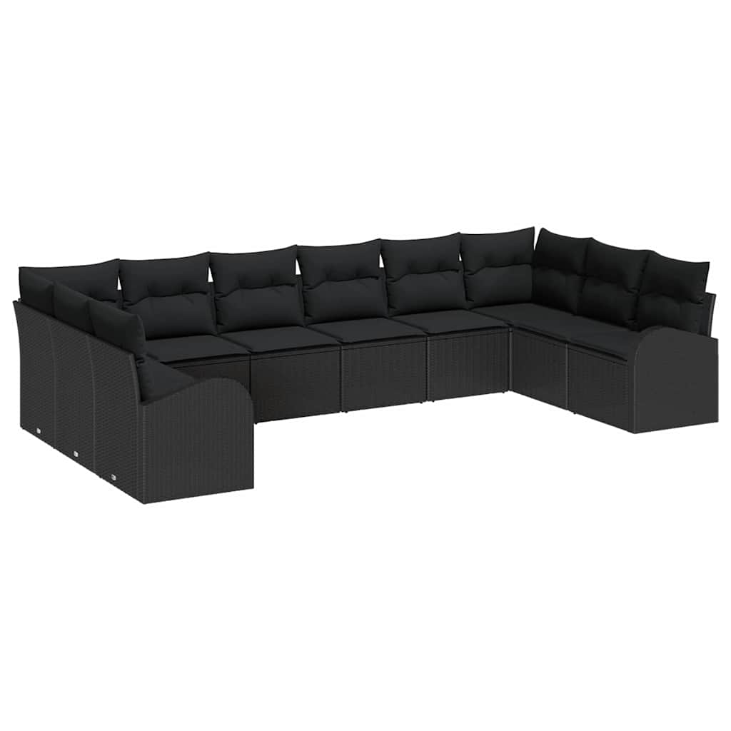 Gartensofa-set mit Kissen 10 pcs Schwarz Poly-Rattan