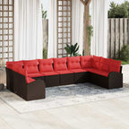 Gartensofa-set mit Kissen 10 pcs Braun und Rot Poly-Rattan