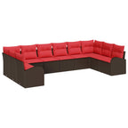 Gartensofa-set mit Kissen 10 pcs Braun und Rot Poly-Rattan