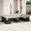 Gartensofa-set mit Kissen 11 pcs Braun und Creme Poly-Rattan