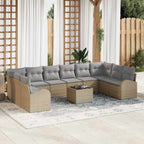 Gartensofa-set mit Kissen 11 pcs Beige und Hellgrau Poly-Rattan