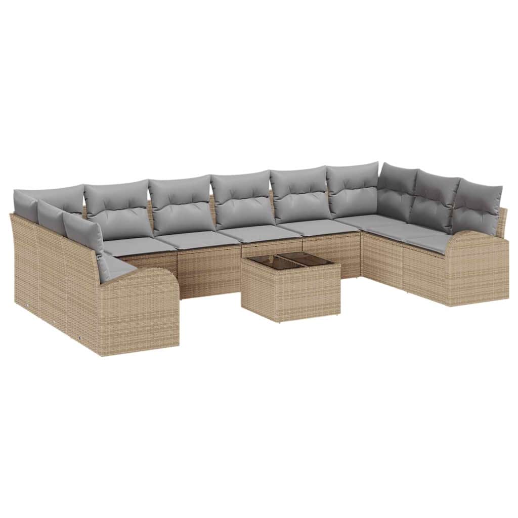 Gartensofa-set mit Kissen 11 pcs Beige und Hellgrau Poly-Rattan