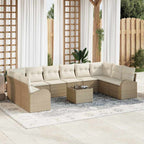 Gartensofa-set mit Kissen 11 pcs Beige und Creme Poly-Rattan