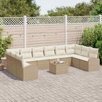 Gartensofa-set mit Kissen 11 pcs Beige und Creme Poly-Rattan