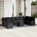 Gartensofa-set mit Kissen 11 pcs Schwarz Poly-Rattan
