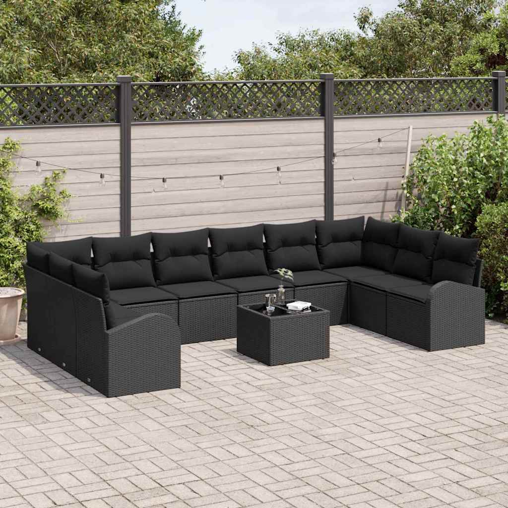 Gartensofa-set mit Kissen 11 pcs Schwarz Poly-Rattan