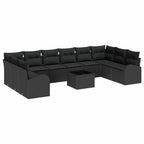 Gartensofa-set mit Kissen 11 pcs Schwarz Poly-Rattan