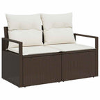 Gartensofa-set mit Kissen 3 pcs Braun und Weiß Poly-Rattan
