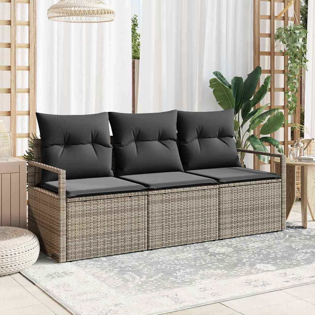 Gartensofa-set mit Kissen mit Speicher 3 pcs Grau Poly-Rattan