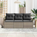 Gartensofa-set mit Kissen mit Speicher 3 pcs Grau Poly-Rattan