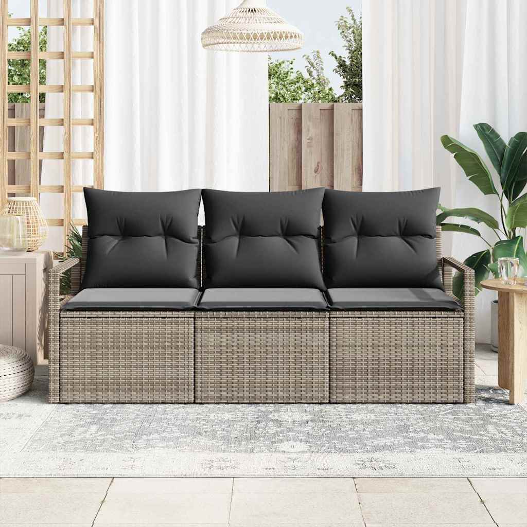 Gartensofa-set mit Kissen mit Speicher 3 pcs Grau Poly-Rattan
