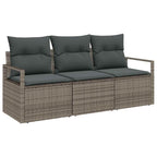 Gartensofa-set mit Kissen mit Speicher 3 pcs Grau Poly-Rattan