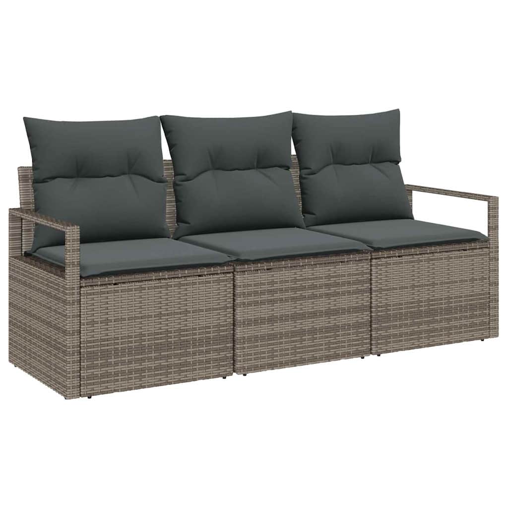 Gartensofa-set mit Kissen mit Speicher 3 pcs Grau Poly-Rattan