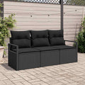 Gartensofa-set mit Kissen 3 pcs Schwarz Poly-Rattan