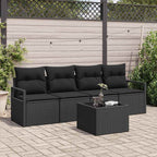 Sofa Set mit Kissen mit Speicher 5 pcs Schwarz Poly-Rattan