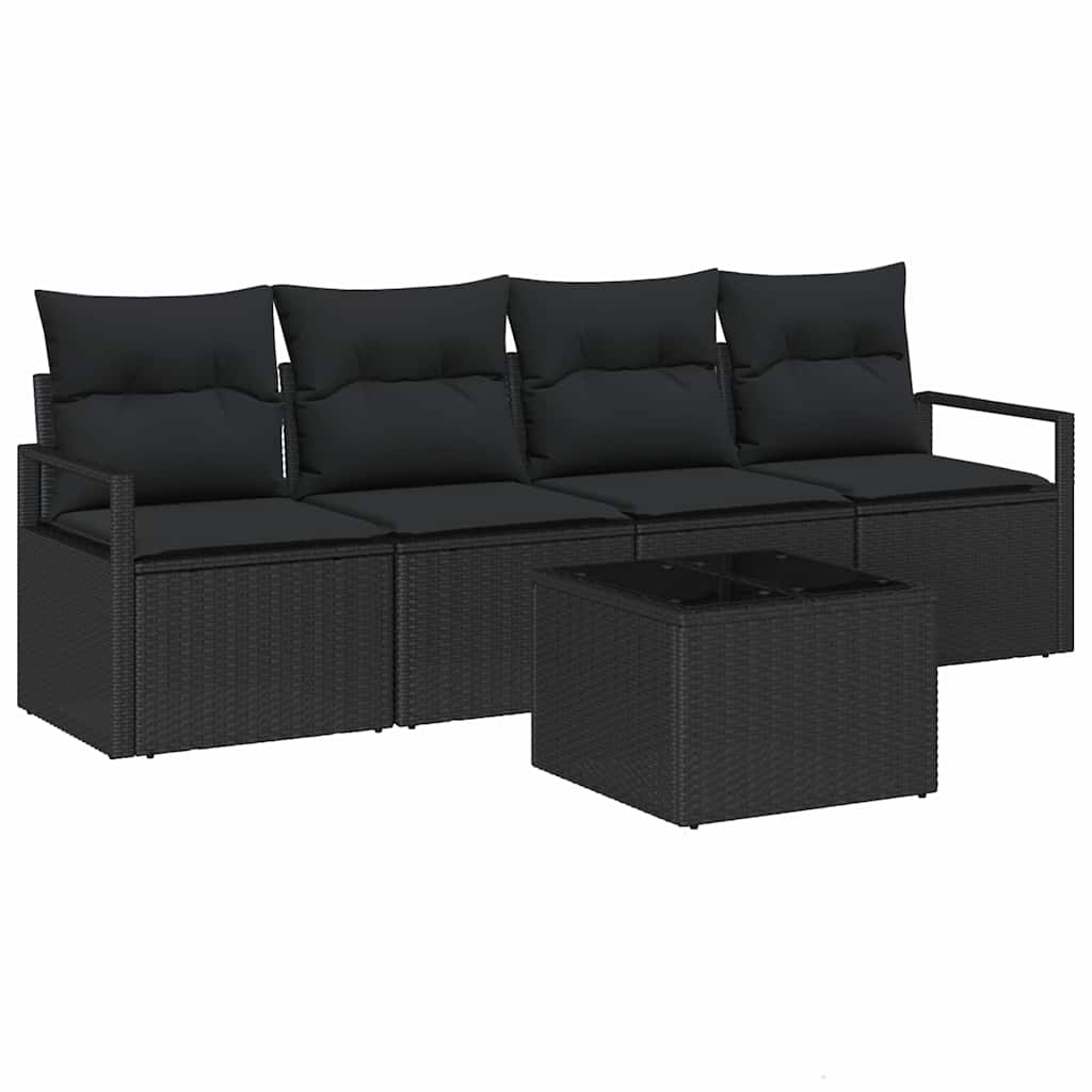 Sofa Set mit Kissen mit Speicher 5 pcs Schwarz Poly-Rattan