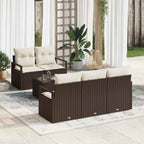 Gartensofa-set mit Kissen 6 pcs Braun und Creme Poly-Rattan