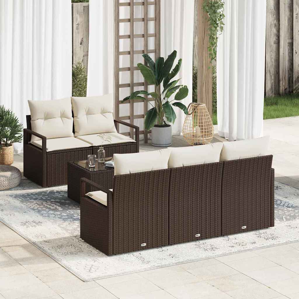 Gartensofa-set mit Kissen 6 pcs Braun und Creme Poly-Rattan