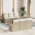 Gartensofa-set mit Kissen 7 pcs Beige und Creme Poly-Rattan