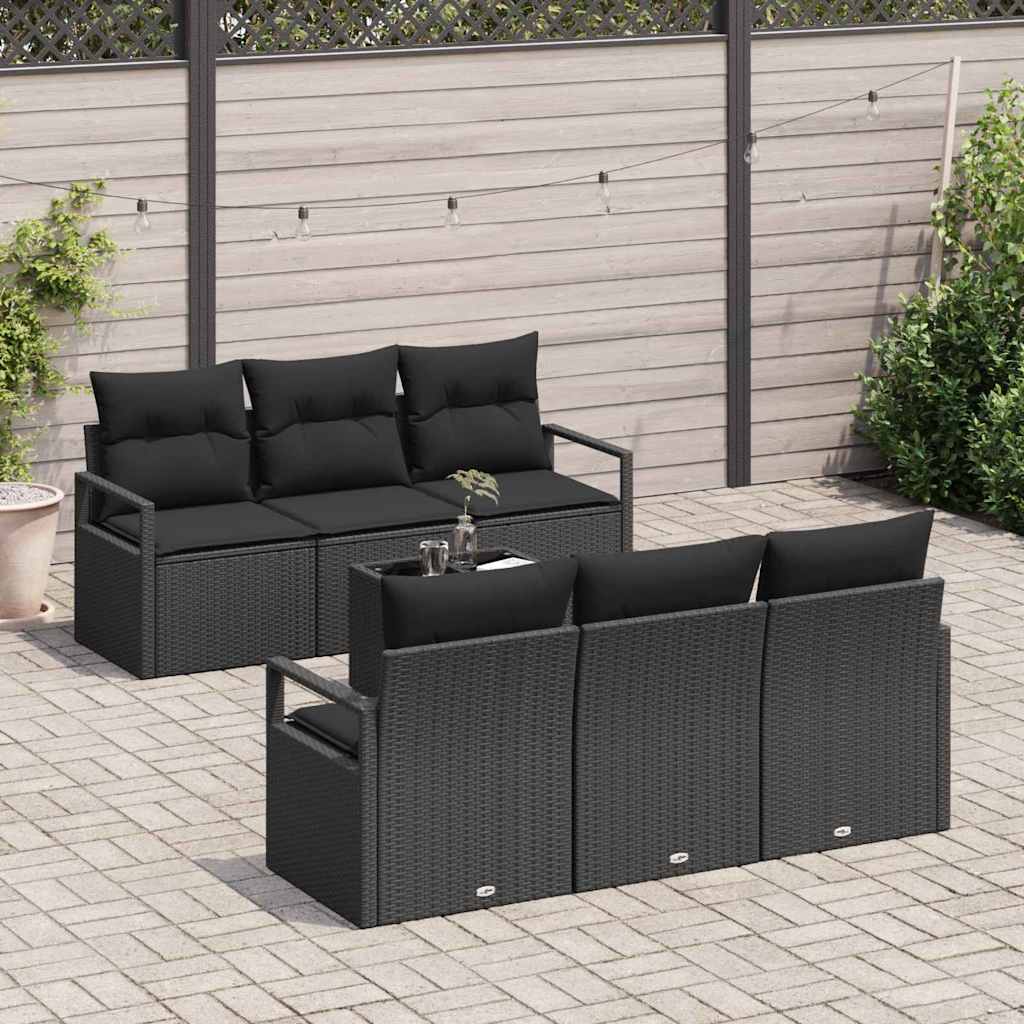 Gartensofa-set mit Kissen 7 pcs Schwarz Poly-Rattan