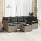 Garten-Sofa-Set 7 pcs Grau Poly-Rattan und Stahl und Glas