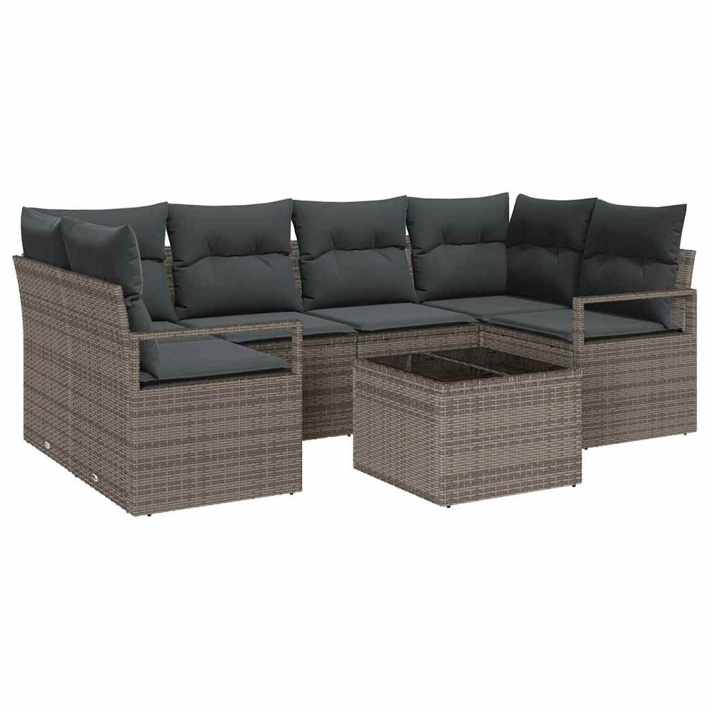 Garten-Sofa-Set 7 pcs Grau Poly-Rattan und Stahl und Glas