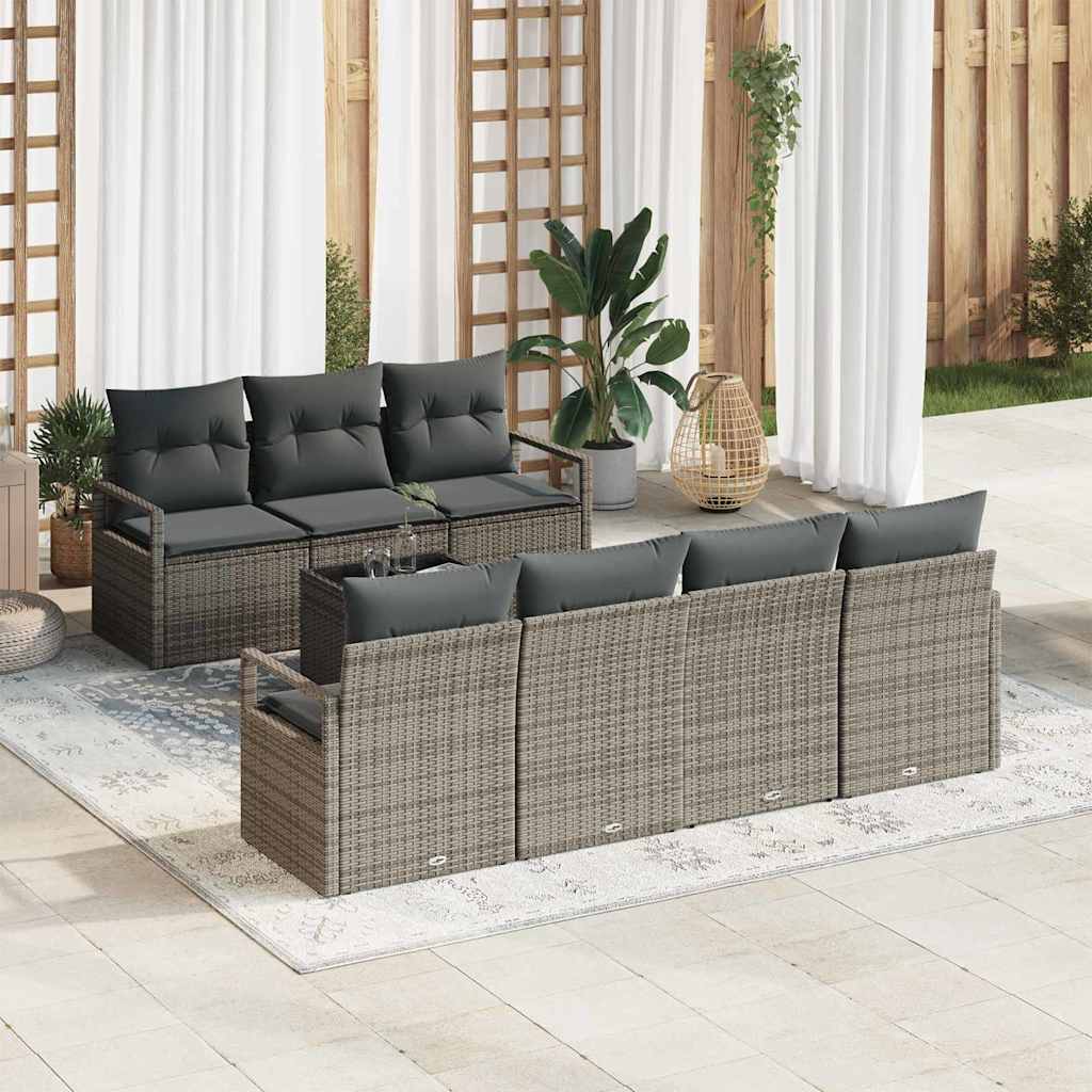 Gartensofa-set mit Kissen mit Speicher 8 pcs Grau Poly-Rattan