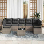 Garten-Sofa-Set 8 pcs Grau Poly-Rattan und Stahl und Glas