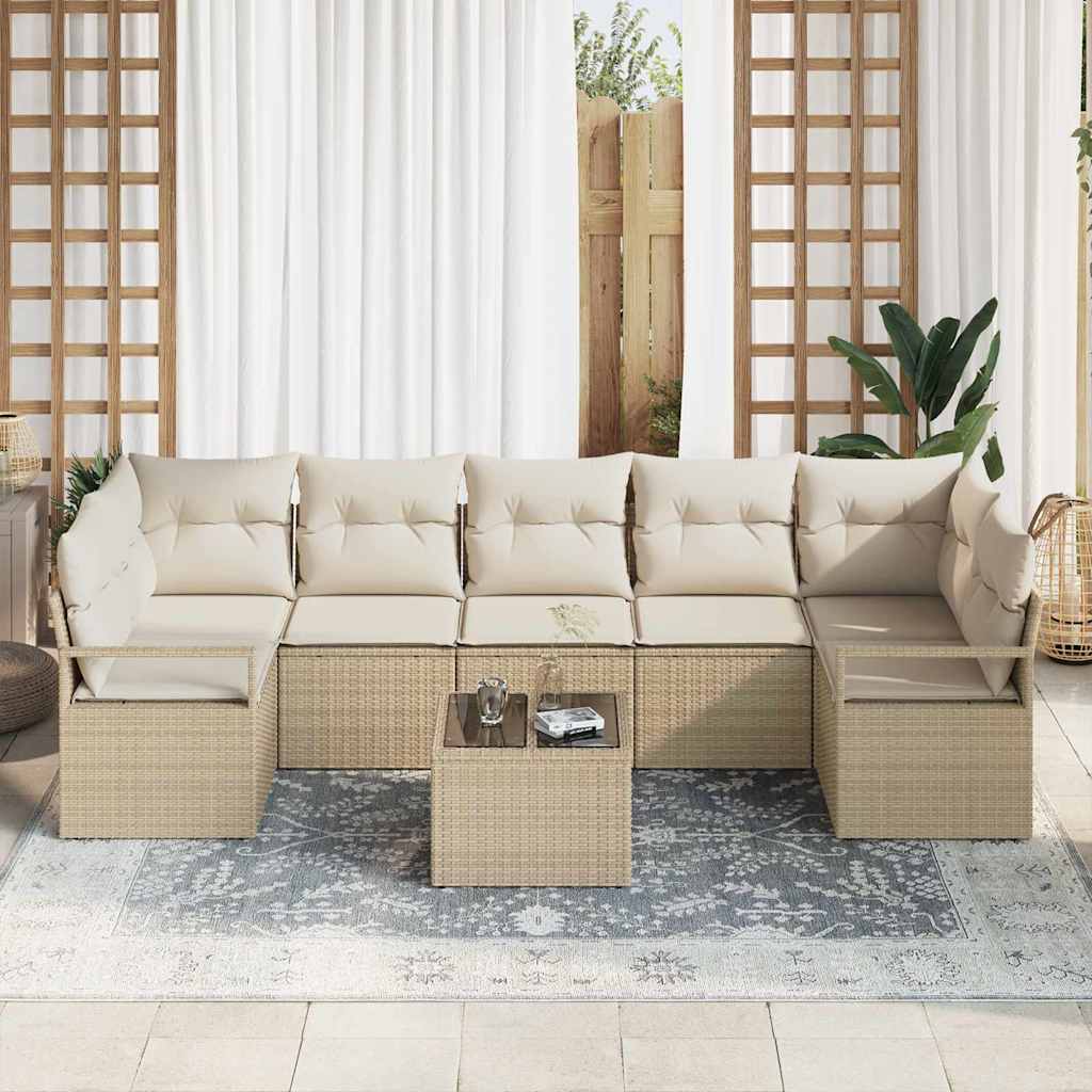 Garten-Sofa-Set mit Kissen mit Speicher 8 pcs Beige und Creme