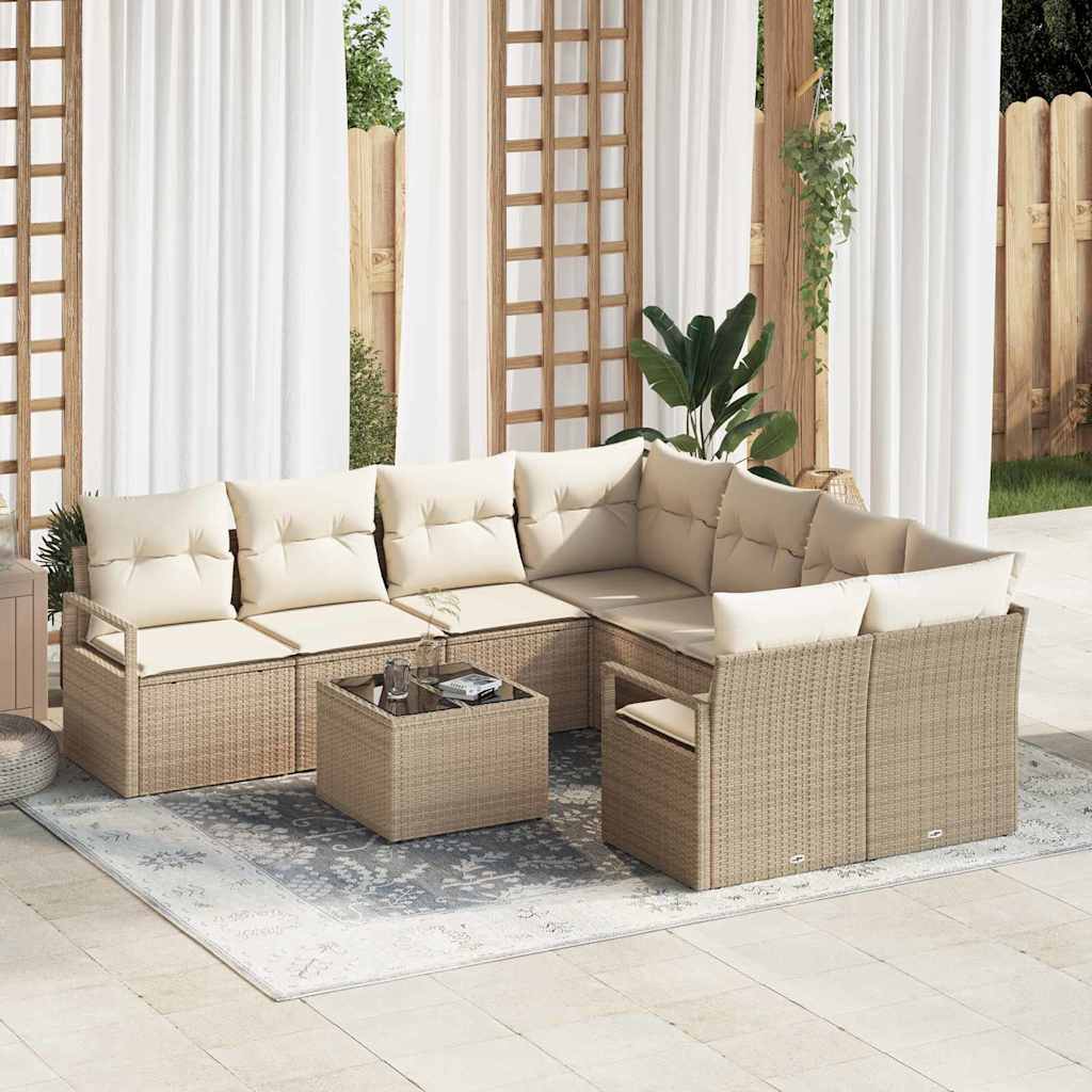 Sofa Set mit Kissen 9 pcs Beige und Creme Poly-Rattan