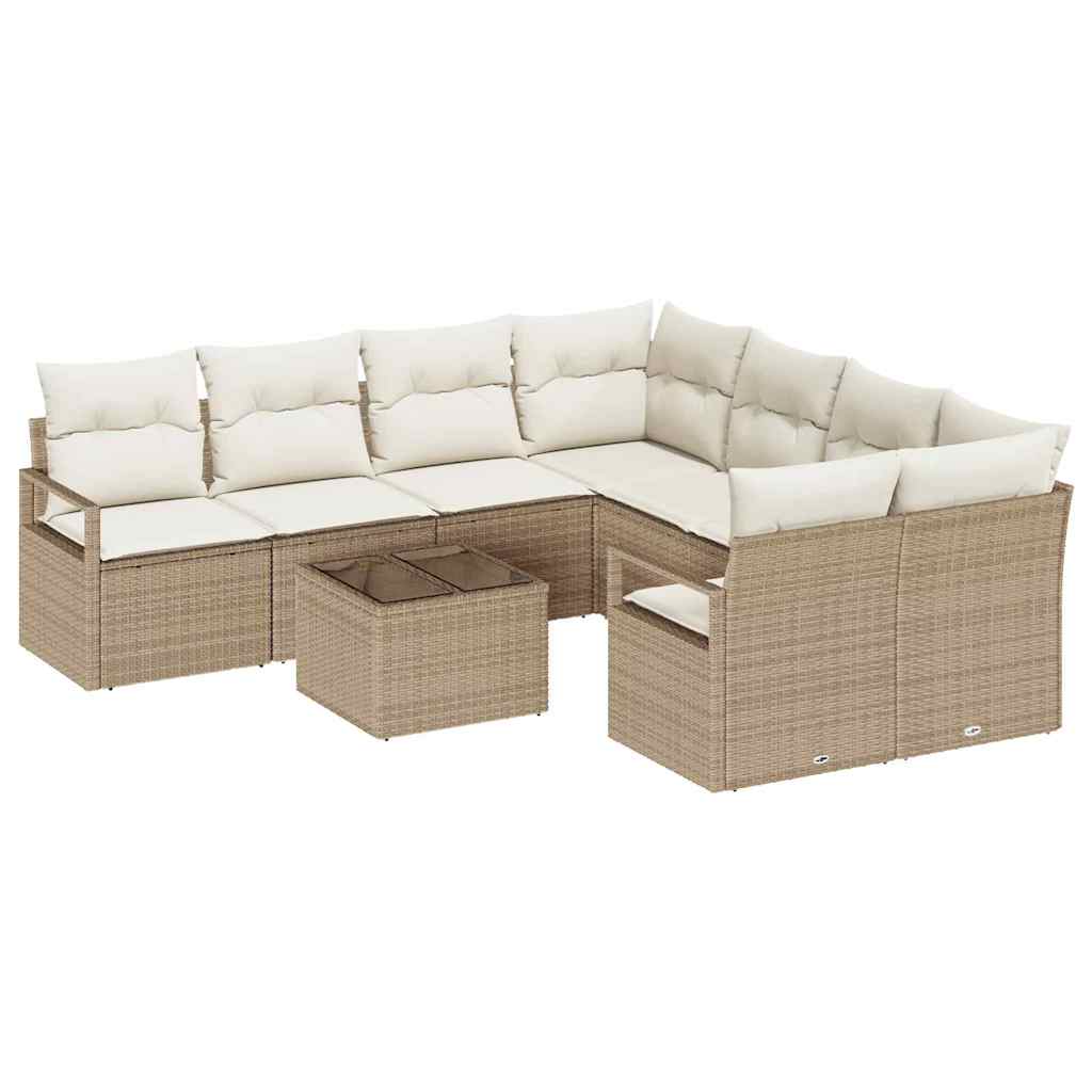 Sofa Set mit Kissen 9 pcs Beige und Creme Poly-Rattan
