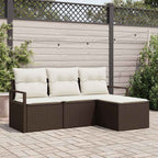 Sofa Set mit Kissen 4 pcs Braun und Creme Poly-Rattan