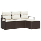 Sofa Set mit Kissen 4 pcs Braun und Creme Poly-Rattan