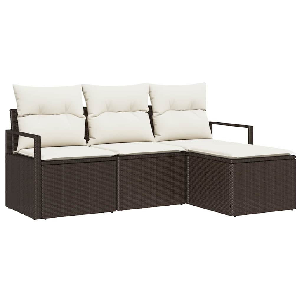 Sofa Set mit Kissen 4 pcs Braun und Creme Poly-Rattan