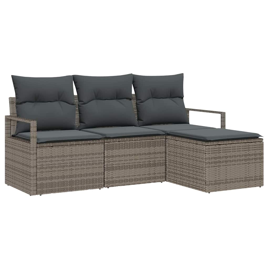 Sofa Set mit Kissen mit Speicher 4 pcs Grau Poly-Rattan